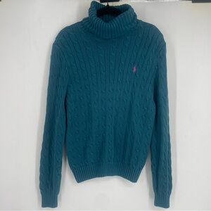 Vintage 90s Ralph Lauren Sport Womens XL Chunky Cable Blue Turtleneck Sweater
